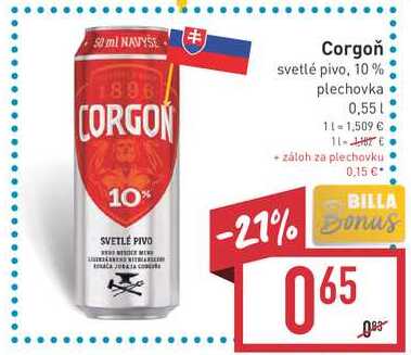 Corgoň svetlé pivo 10% plechovka 0,55 l