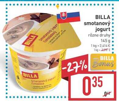 BILLA smotanový jogurt rôzne druhy 145 g 