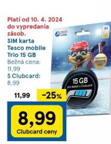SIM karta Tesco mobile Trio 15 GB 