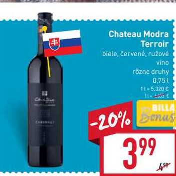 Chateau Modra Terroir biele, červené, ružové vino rôzne druhy 0,75l v akcii