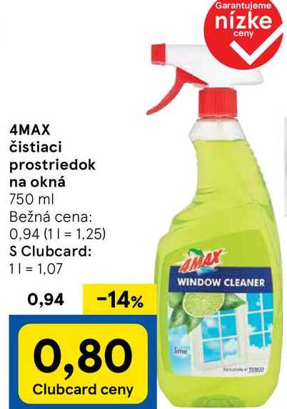 4MAX čistiaci prostriedok na okná, 750 ml 