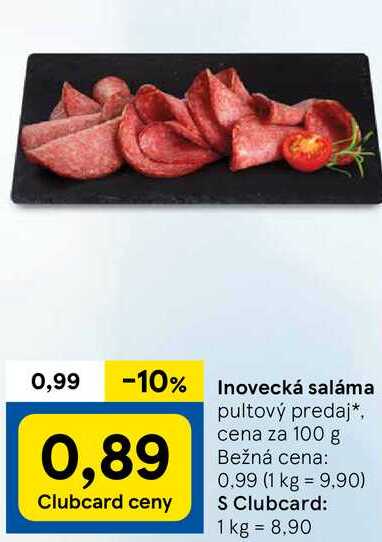 Inovecká saláma, cena za 100 g