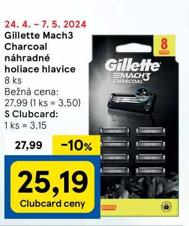 Gillette Mach3 Charcoal náhradné holiace hlavice, 8 ks