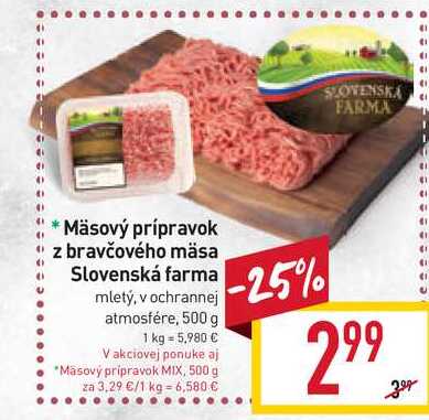 Mäsový prípravok z bravčového mäsa Slovenská farma mletý, v ochrannej atmosfére, 500 g