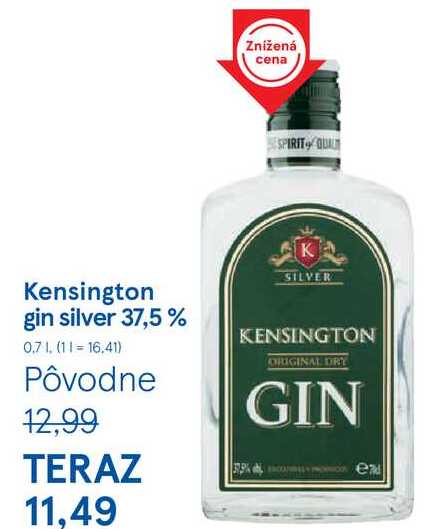 Kensington gin silver 37,5%, 0,7 l v akcii