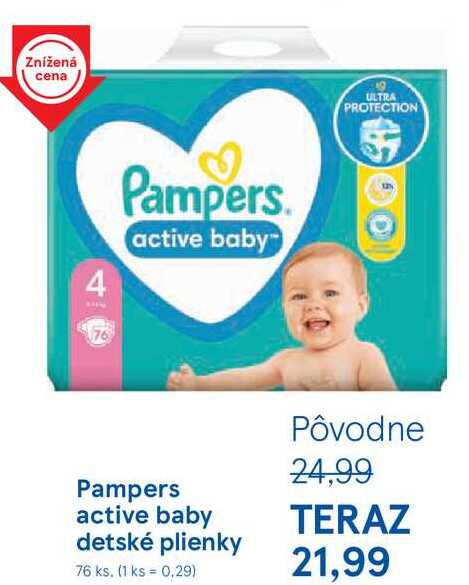 Pampers active baby detské plienky, 76 ks