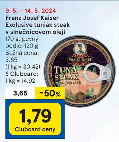 Franz Josef Kaiser Exclusive tuniak steak v slnečnicovom oleji, 170 g