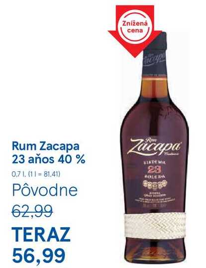 Rum Zacapa 23 años 40 %, 0,7 l v akcii