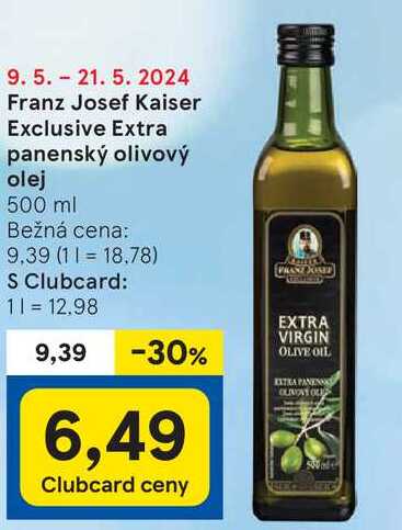 Franz Josef Kaiser Exclusive Extra panenský olivový olej, 500 ml  v akcii