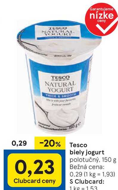 Tesco biely jogurt, 150 g  v akcii
