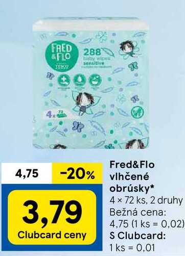 Fred&Flo vlhčené obrúsky, 4x 72 ks