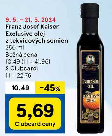 Franz Josef Kaiser Exclusive olej z tekvicových semien, 250 ml