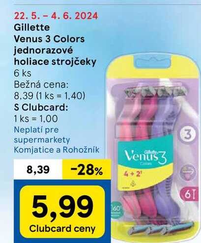 Gillette Venus 3 Colors jednorazové holiace strojčeky 6 ks 