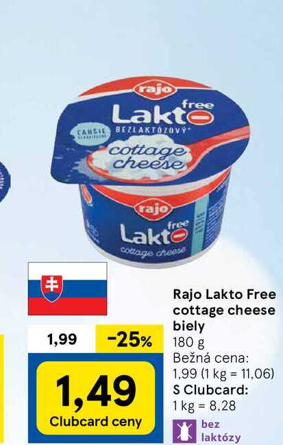 Rajo Lakto Free cottage cheese biely 180 g