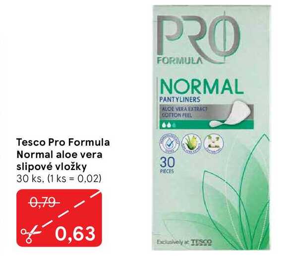Tesco Pro Formula Normal aloe vera slipové vložky, 30 ks