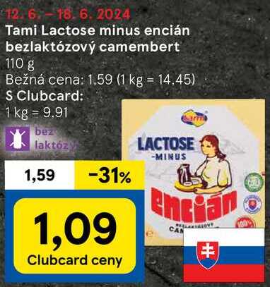 Tami Lactose minus encián bezlaktózový camembert, 110 g 