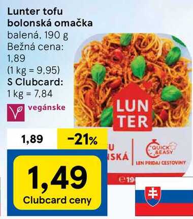 Lunter tofu bolonská omačka, 190 g