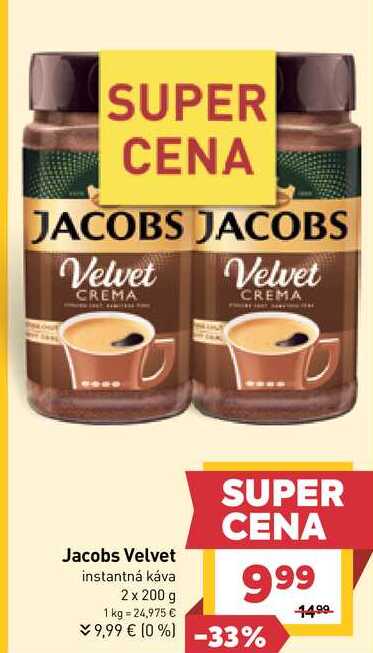 Jacobs Velvet instantná káva 2 x 200 g v akcii