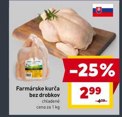 Farmárske kurča bez drobkov chladené cena za 1 kg