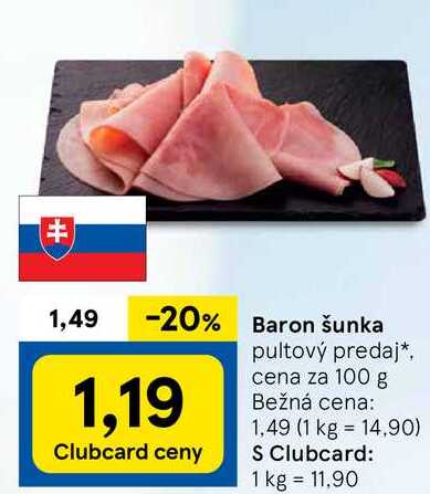 Baron šunka, cena za 100 g 