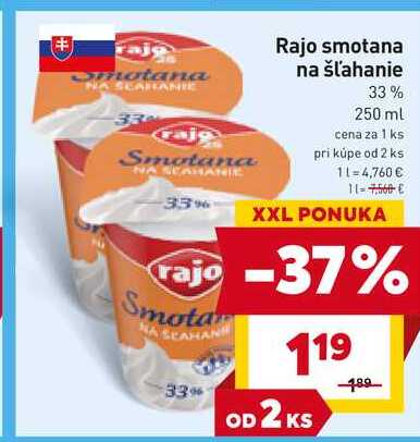 Rajo smotana na šľahanie 33% 250 ml