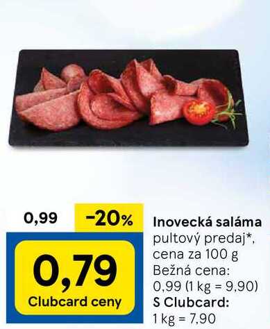 Inovecká saláma, cena za 100 g 