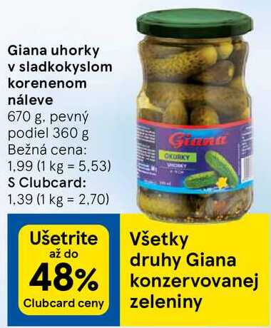 Giana uhorky v sladkokyslom korenenom náleve, 670 g