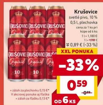 Krušovice svetlé pivo, 10% 0,5 l, plechovka 