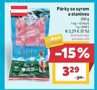 Párky so syrom a slaninou 300 g 