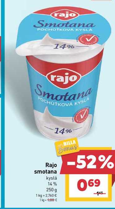 Rajo smotana kyslá 14% 250 g