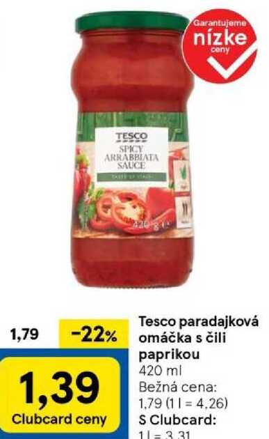 Tesco paradajková omáčka s čili 420ml