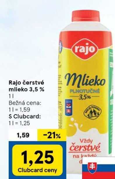 Rajo čerstvé mlieko 3,5 % 1l