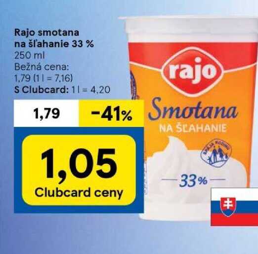 Rajo smotana na šľahanie 33 % 250 ml 