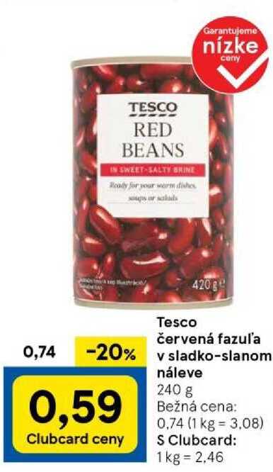 Tesco červená fazul'a v sladko-slanom náleve 240 g