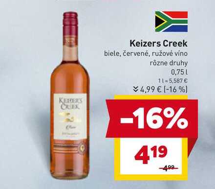 Keizers Creek biele, červené, ružové víno rôzne druhy 0,75l