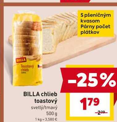 BILLA chlieb toastový svetlý/tmavý 500 g