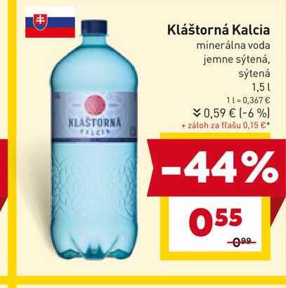 Kláštorná Kalcia minerálna voda jemne sýtená, sýtená 1,5l