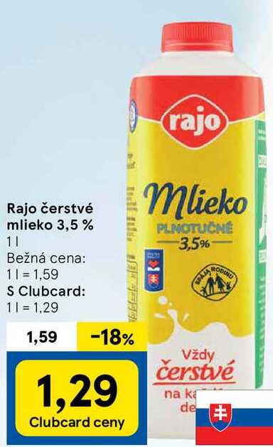 Rajo čerstvé mlieko 3,5 %, 1 l