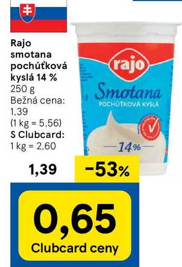 Rajo smotana pochúťková kyslá 14 %, 250 g