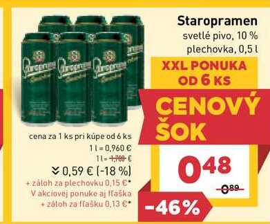 Staropramen svetlé pivo, 10% plechovka, 0,5l