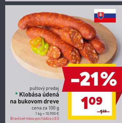 Klobása údená na bukovom dreve cena za 100 g 