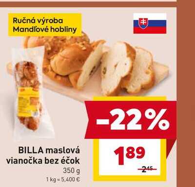 BILLA maslová vianočka bez éčok 350 g 