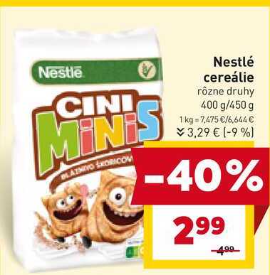 Nestlé cereálie rôzne druhy 400 g/450 g 