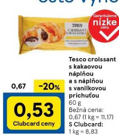 Tesco croissant s kakaovou náplňou a s náplňou s vanilkovou príchuťou, 60 g