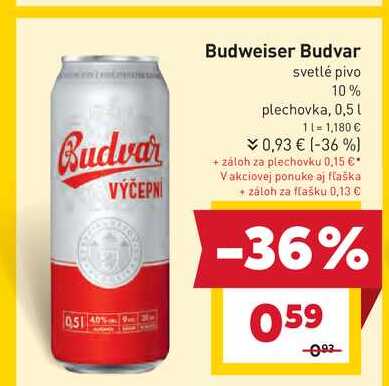 Budweiser Budvar svetlé pivo 10% plechovka, 0,5l v akcii