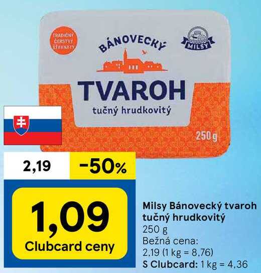 Milsy Bánovecký tvaroh tučný hrudkovitý, 250 g 