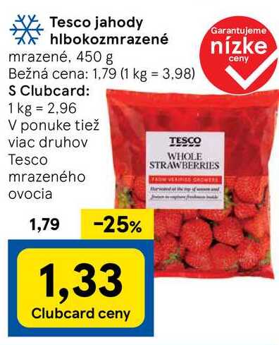 Tesco jahody hlbokozmrazené, 450 g