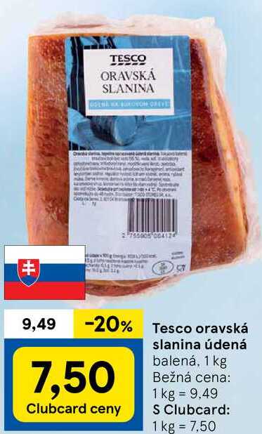 Tesco oravská slanina údená, 1 kg 