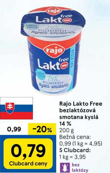 Rajo Lakto Free bezlaktózová smotana kyslá 14%, 200 g