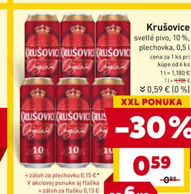 Krušovice svetlé pivo, 10%, plechovka, 0,5l